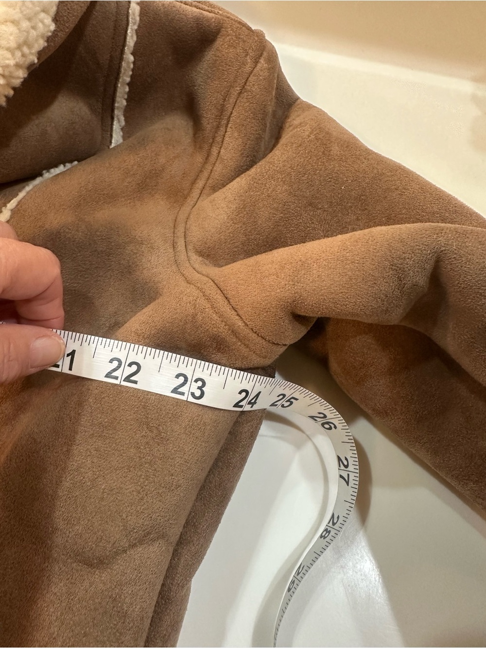Outer Edge Y2K Faux Suede & Sherpa Lined Hooded Knee Length Coat Size Large - Picture 9 of 11